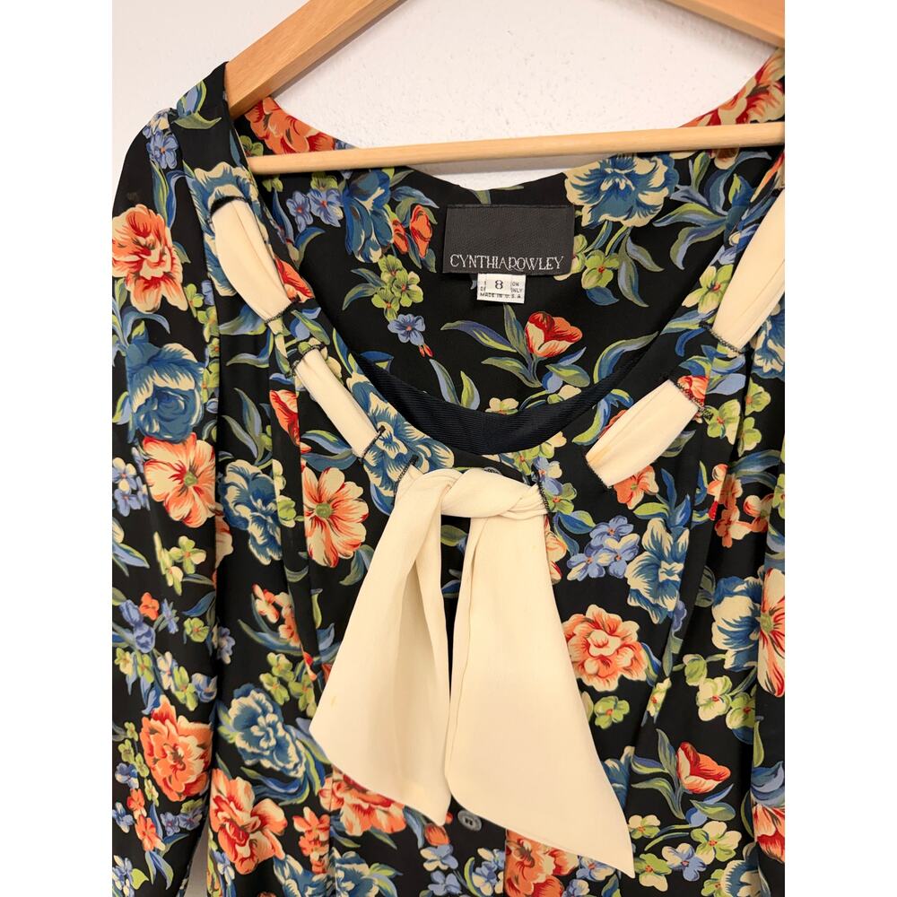 VTG Cynthia Rowley GORGEOUS Floral Long Sleeve Dress w/ Tie Bodice SZ 8 EUC - Picture 3 of 11
